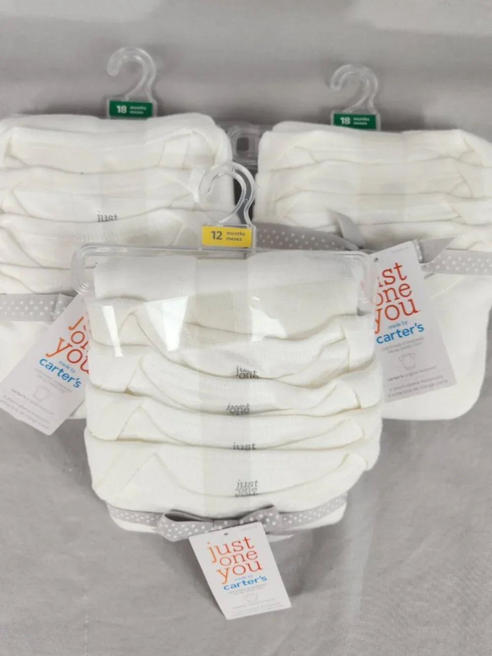 Lot of 3 Just One You By Carters Infant Body Suits 12mo and 18mo White 4 in each
